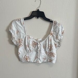 Square Neck White Crop Top with Orange Floral Print